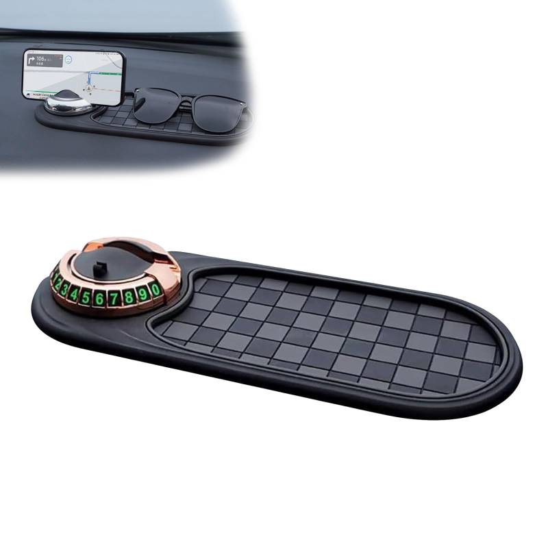 Guidelinel Multifunktions-Antirutschmatte fürs Auto, 2025 Neue Multifunktions-Universal-Armaturenbrettmatte fürs Armaturenbrett, mit temporärer Parknummer für das Armaturenbrett (Gray-Gold) von CRTZHA
