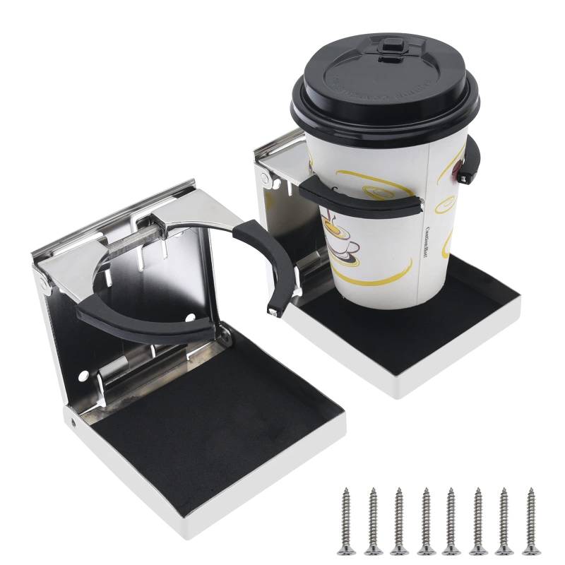 Geloo 2 Stk Edelstahl verstellbare Klappe Tasse Trinkhalter Marine Boot LKW RV Set Boot Zubehör von Geloo