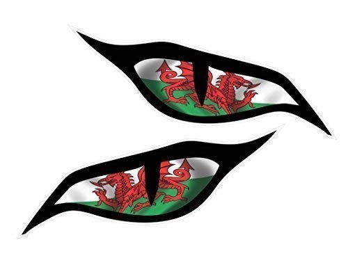 CT Design Paar Böse Augen Sticker mit Walisischer Drache Wales Cymru Flagge Motiv Vinyl Auto Motorrad Helm Aufkleber Je 70x30mm von CT Design