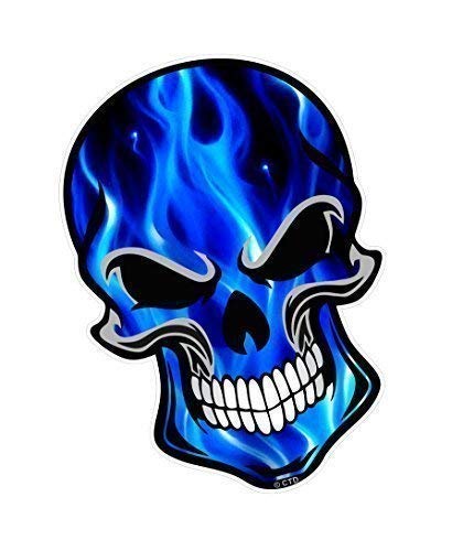 Gothic Biker Totenkopf Design mit Blau Flammen Motiv Vinyl Auto Aufkleber 110x75mm von Ctd von CT Design