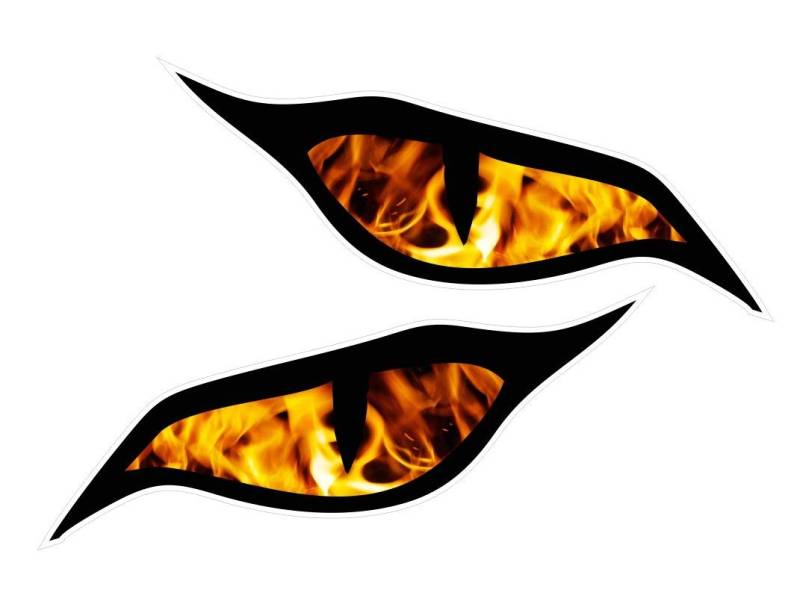 Groß Paar Böse Augen Ösen Aufkleber mit Orange Flammen Feuer Motiv Vinyl Auto Motorrad Helm Aufkleber Jedem 140x60mm von CT Design