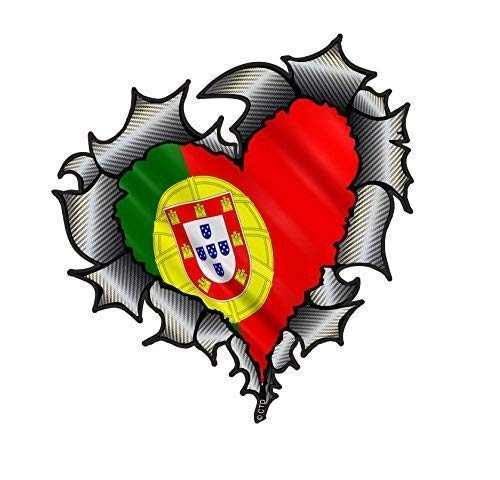 herzförmiger Kohlefaser-Effekt Zerrissenes Metall Schnittwunde Design & Portugal Portugiesisch Flagge Vinyl Auto Aufkleber 105x100mm von CTD
