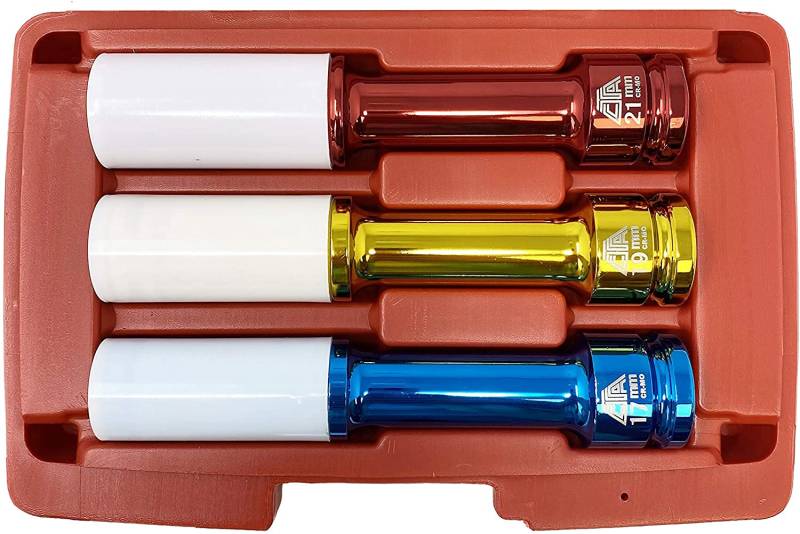 CTA Tools 7069 Verlängertes Radmutter-Steckschlüssel-Set, 1,27 cm Vierkantantrieb, 17 mm, 19 mm und 21 mm, OAL: 150 mm von CTA Tools