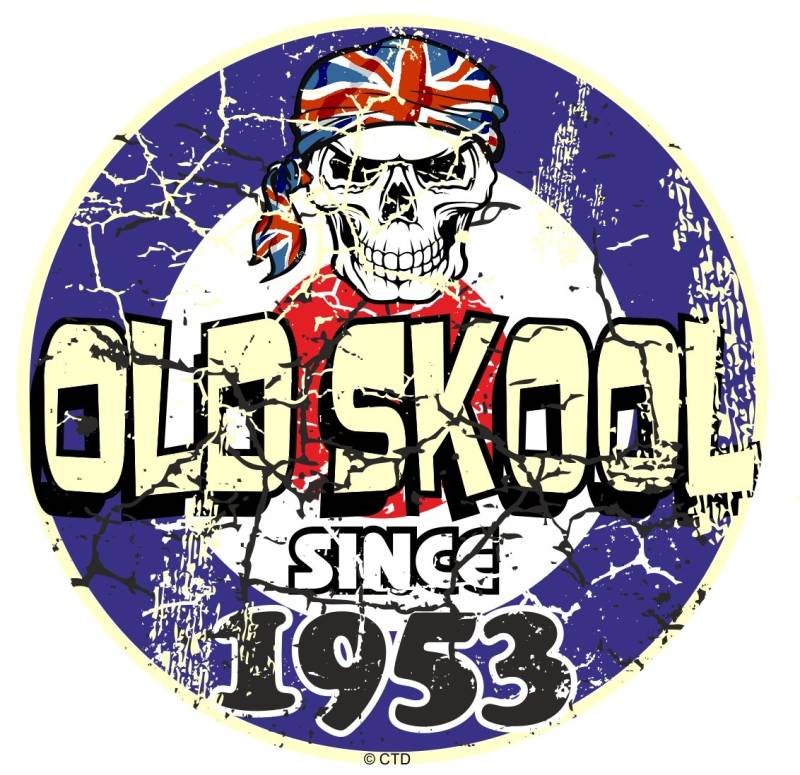 CTD Used Aged Vintage Old Skool seit 1953 Retro Mod Stil RAF Target Motiv & Skull vinyl Auto oder Roller Aufkleber 80 x 80 mm von CTD
