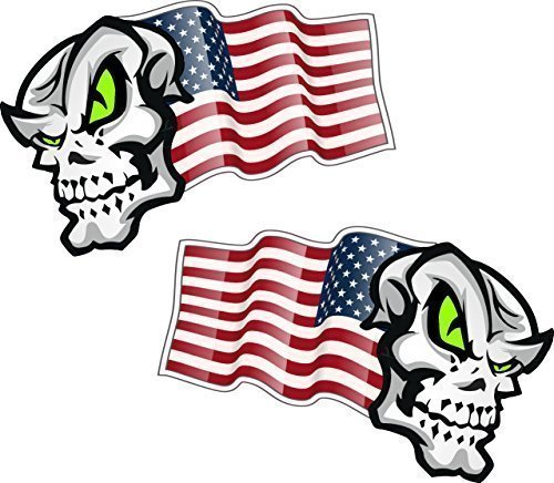 , Die Uns Paar Totenkopf Mascots mit Flying American Stars & Stripes Flagge Design für Motorrad Helm Auto Aufkleber 200 x 130 mm jedes von CTD