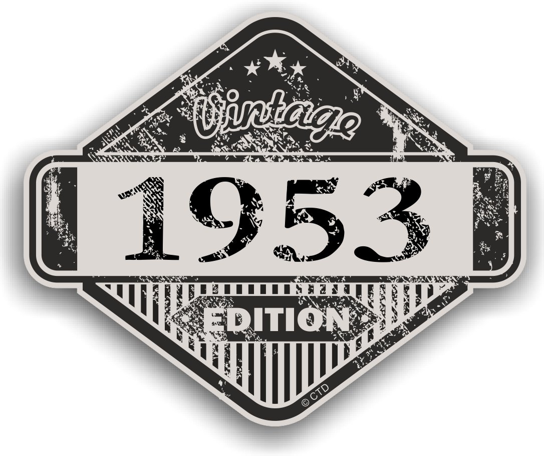 Distressed Aged Vintage 1953 Edition Classic Retro Vinyl Auto Motorrad Cafe Racer Helm Aufkleber Aufkleber Badge 85 x 70 mm von CTD