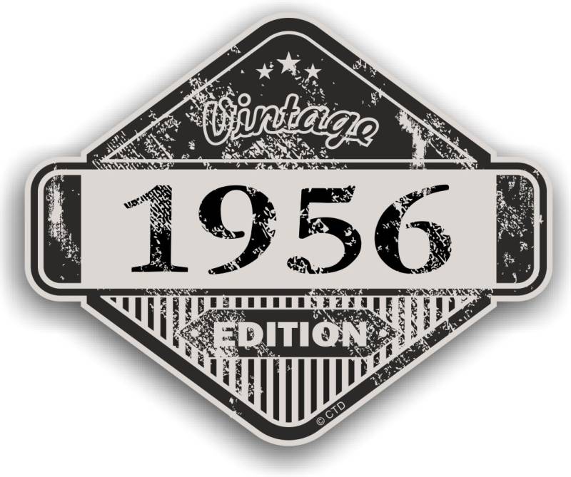 Distressed Aged Vintage 1956 Edition Classic Retro Vinyl Auto Motorrad Cafe Racer Helm Aufkleber Aufkleber Badge 85 x 70 mm von CTD