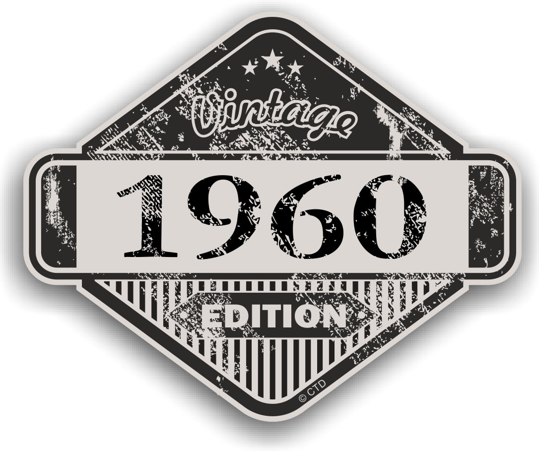 Distressed Aged Vintage 1960 Edition Classic Retro Vinyl Auto Motorrad Cafe Racer Helm Aufkleber Aufkleber Badge 85 x 70 mm von CTD