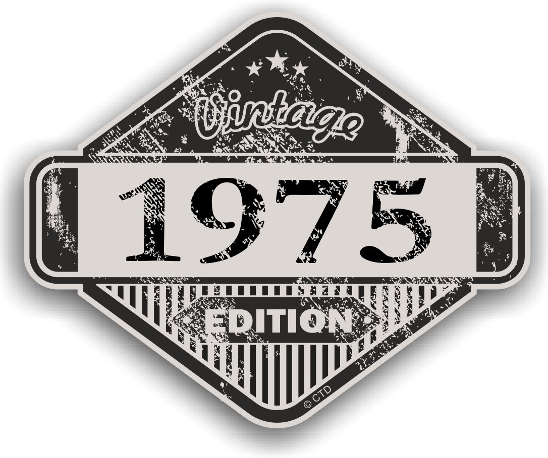 Distressed Aged Vintage 1975 Edition Classic Retro Vinyl Auto Motorrad Cafe Racer Helm Aufkleber Aufkleber Badge 85 x 70 mm von CTD