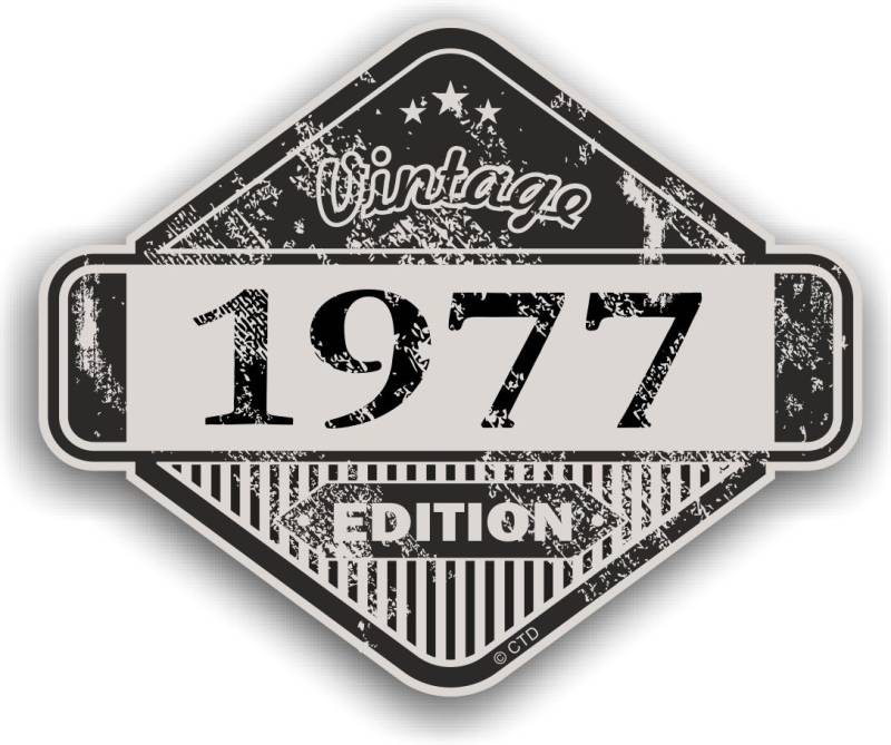 Distressed Aged Vintage 1977 Edition Classic Retro Vinyl Auto Motorrad Cafe Racer Helm Aufkleber Aufkleber Badge 85 x 70 mm von CTD