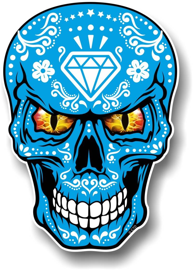 Gothic blau Mexican Sugar Skull Design mit Evil Augen Neuheit Auto-Aufkleber Vinyl Aufkleber 100 x 70 mm von CTD