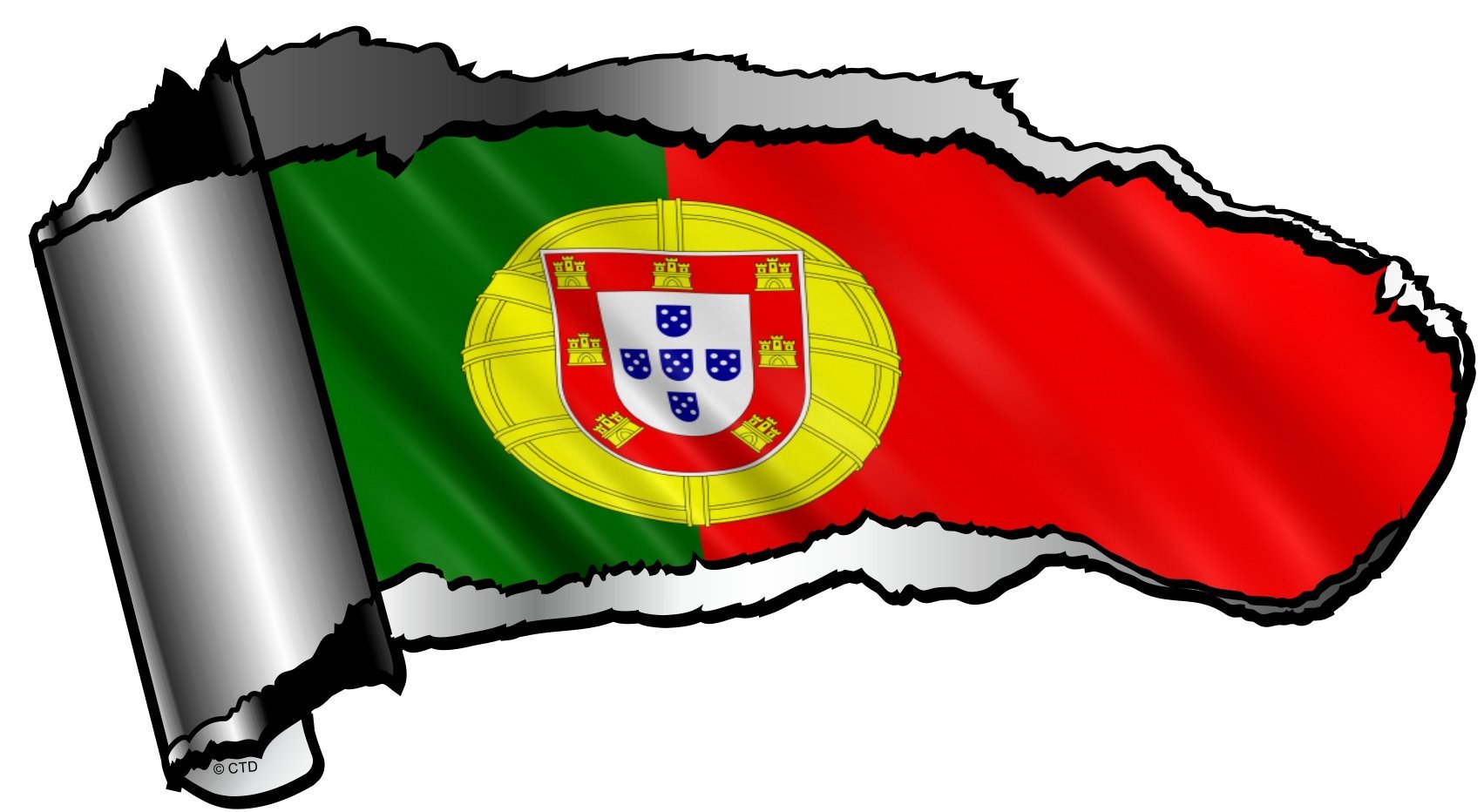 Große Neuheit Torn Ripped Offene Gash Metall Effekt Auto Aufkleber Aufkleber zu enthüllen Portugal Portugiesisch National Flagge Design 195 x 105 mm von CTD