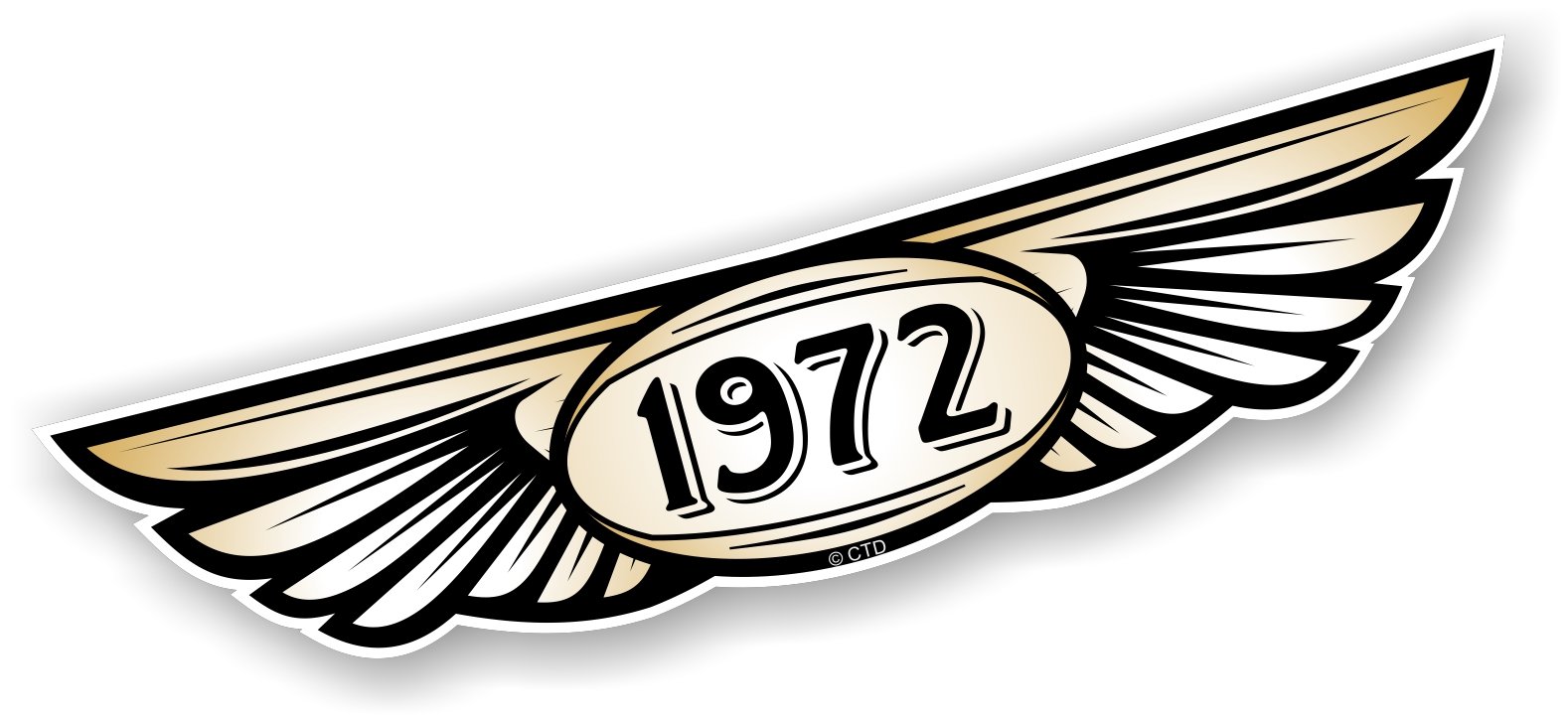Jahr datiert 1972 Traditionelle geflügelten Emblem Design für Motorrad Biker Helm Auto-Aufkleber Vinyl Aufkleber 130 x 30 mm von CTD