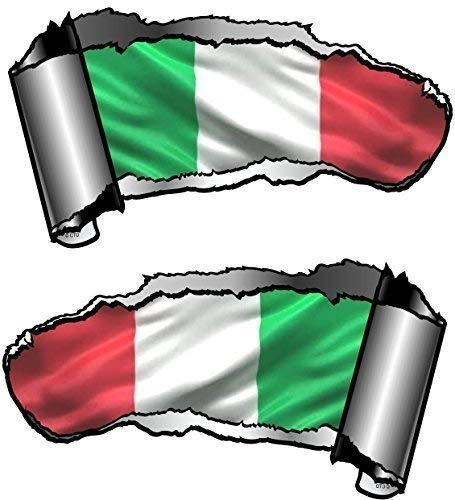 Autoaufkleber, klein, von Hand bemalt, Riss, Metall-Effekt, Italienische Flagge Tricolore, 93 x 50 mm, 2 Stück von CTD