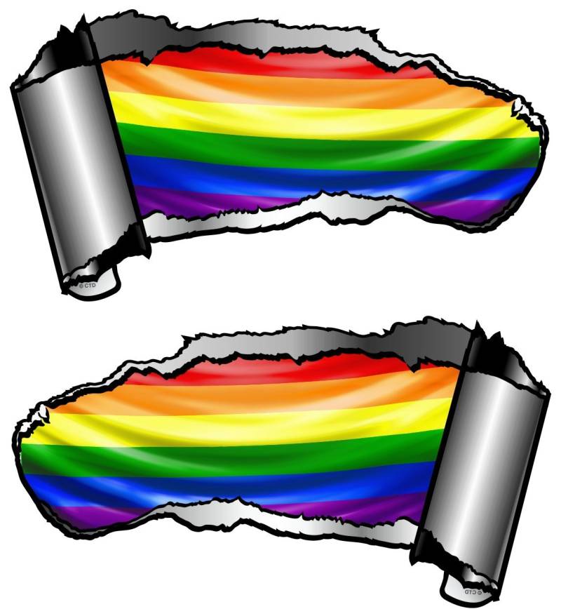 Klein Hand Paar Neuheit Torn Zerrissene öffnen Gash Metall Effekt Auto Aufkleber Aufkleber zu enthüllen LGBT Gay Pride Regenbogen Flagge Design 93 x 50 mm jeder von CTD