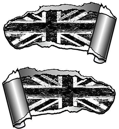 CTD Klein Paar Neuheit Torn Ripped öffnen Gash Metall Effekt KFZ Aufkleber Aufkleber Die zeigen Mod Stil Grunge B & W Union Jack Flagge Design 93 x 50 mm jeder von CTD