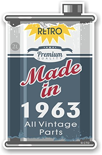Retro Made in 1963 alle Vintage Teile Jahr datiert Design einer alten Dose Metall Öl kann Motiv Neuheit Auto-Motorrad vinyl Aufkleber Aufkleber 110 x 70 mm von CTD