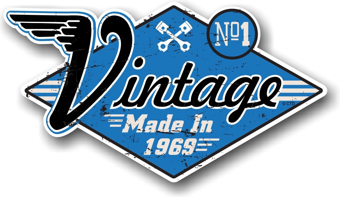 Retro Used Aged Jahr datiert Design mit Slogan "Vintage Made in 1969 Neuheit Vinyl Auto Motorrad Helm Aufkleber Aufkleber 90 x 50 mm von CTD