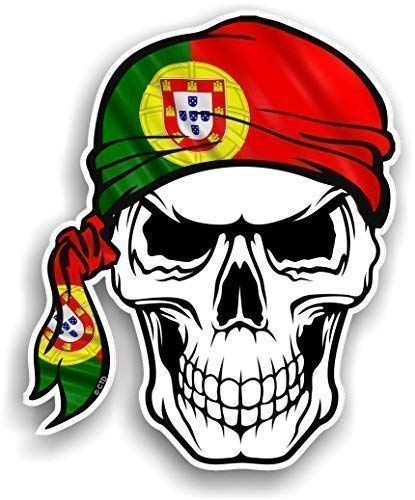 Totenkopf mit Portugalflagge-Bandana, Auto-Aufkleber, Vinyl-Aufkleber 100 x 120 mm von CTD