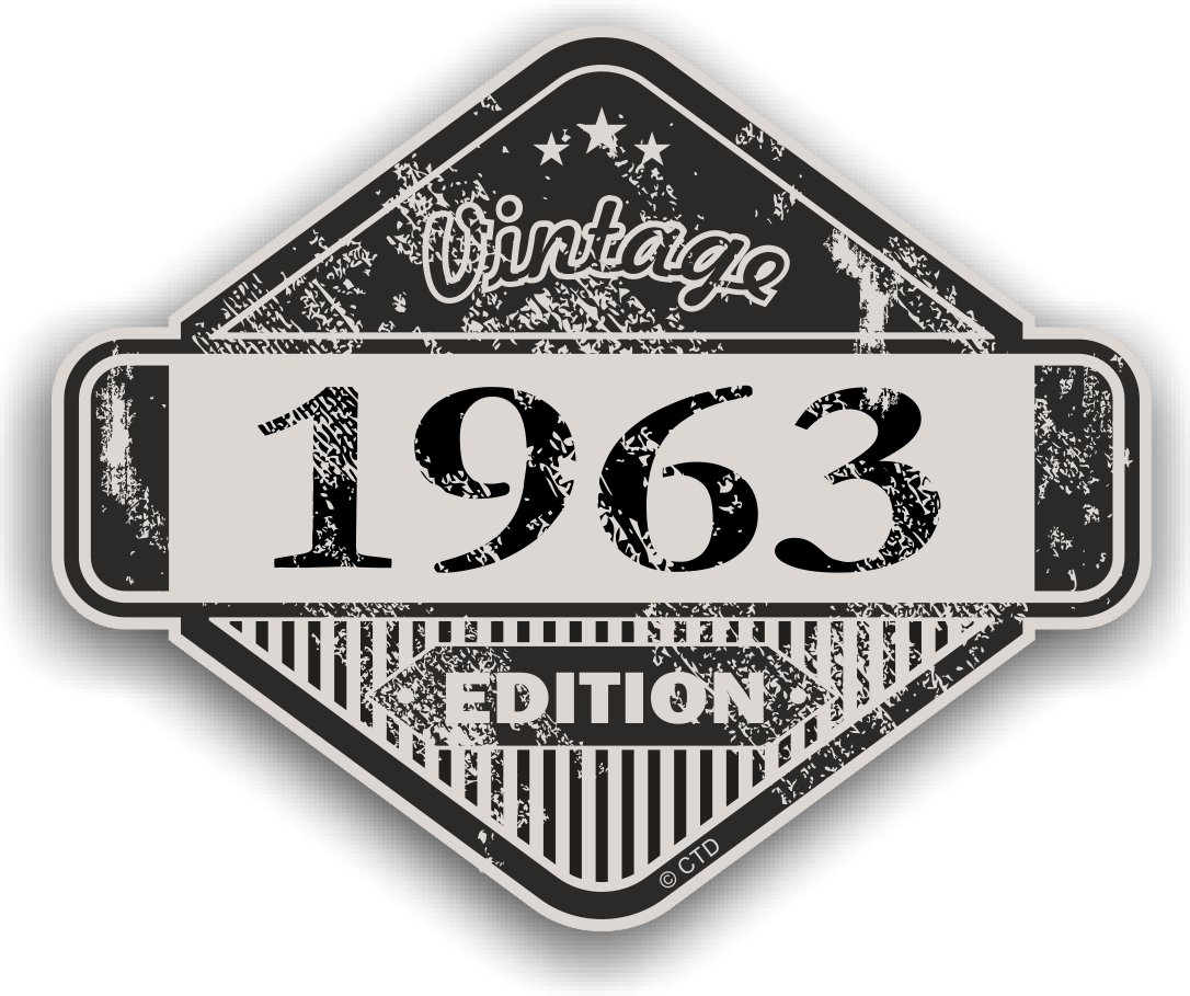 Used Aged Vintage 1963 Edition Classic Retro Vinyl Auto Motorrad Cafe Racer Helm Aufkleber Aufkleber Badge 85 x 70 mm von CTD