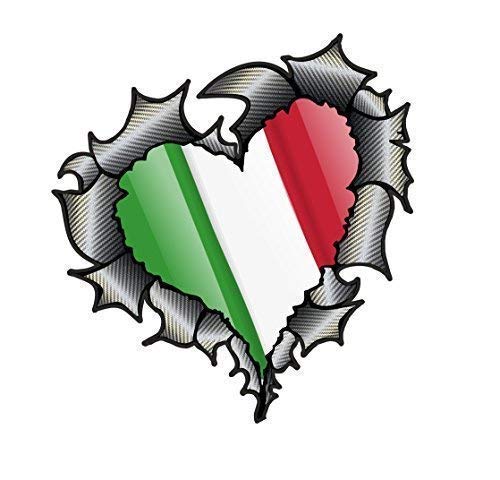 CTD Herzförmiges Kohlefaser Effekt Zerrissenes Metall Schnittwunde Design & Italien Italienisch Il Tricolore Flagge Vinyl Autoaufkleber 105x100mm von CTD