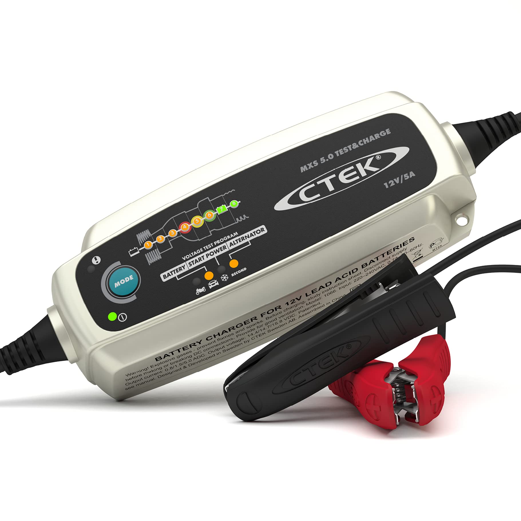 CTEK MXS 5.0 Test & Charge, Batterieladegerät 12V 5A, Batteriepfleger, Ladegerät Auto Und LKW Ladegerät, Testet Batterie Und Lichtmaschine, Entsulfatierungsprogramm Und Rekonditionierungsmodus von CTEK