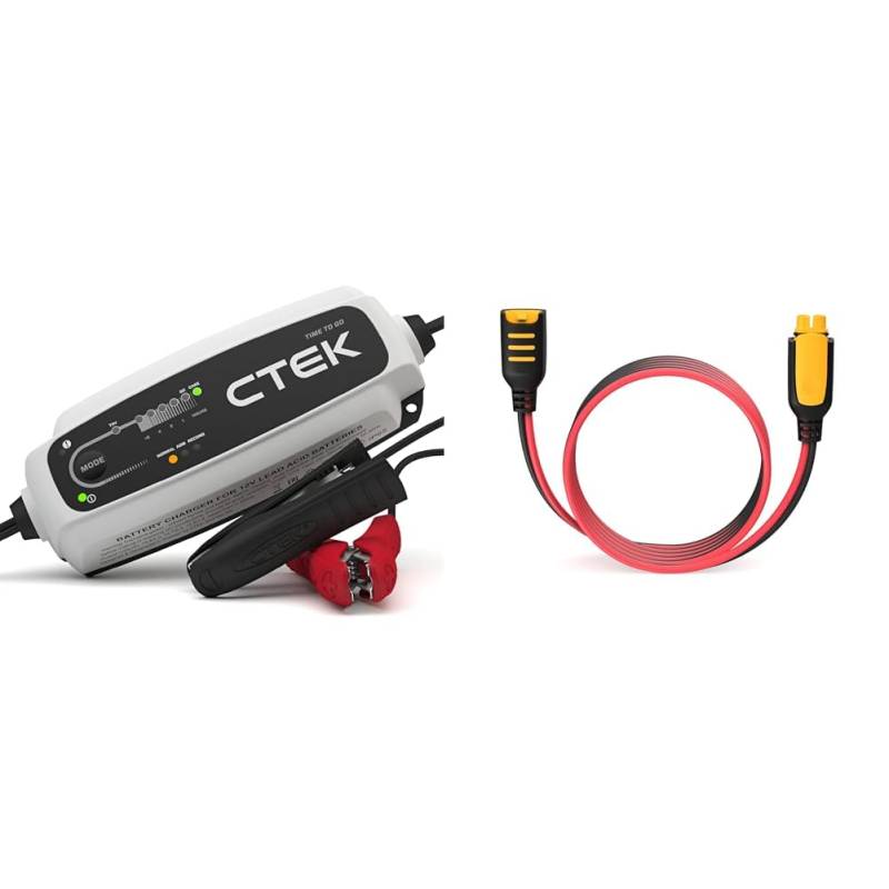 CTEK CT5 Time to Go - Vollautomatisches Batterieladegerät mit Coutdown-Display 12V, 5 Amp - EU Stecker & Connect 2.5M Extension: Verlängern Sie die Reichweite Ladegeräts von CTEK