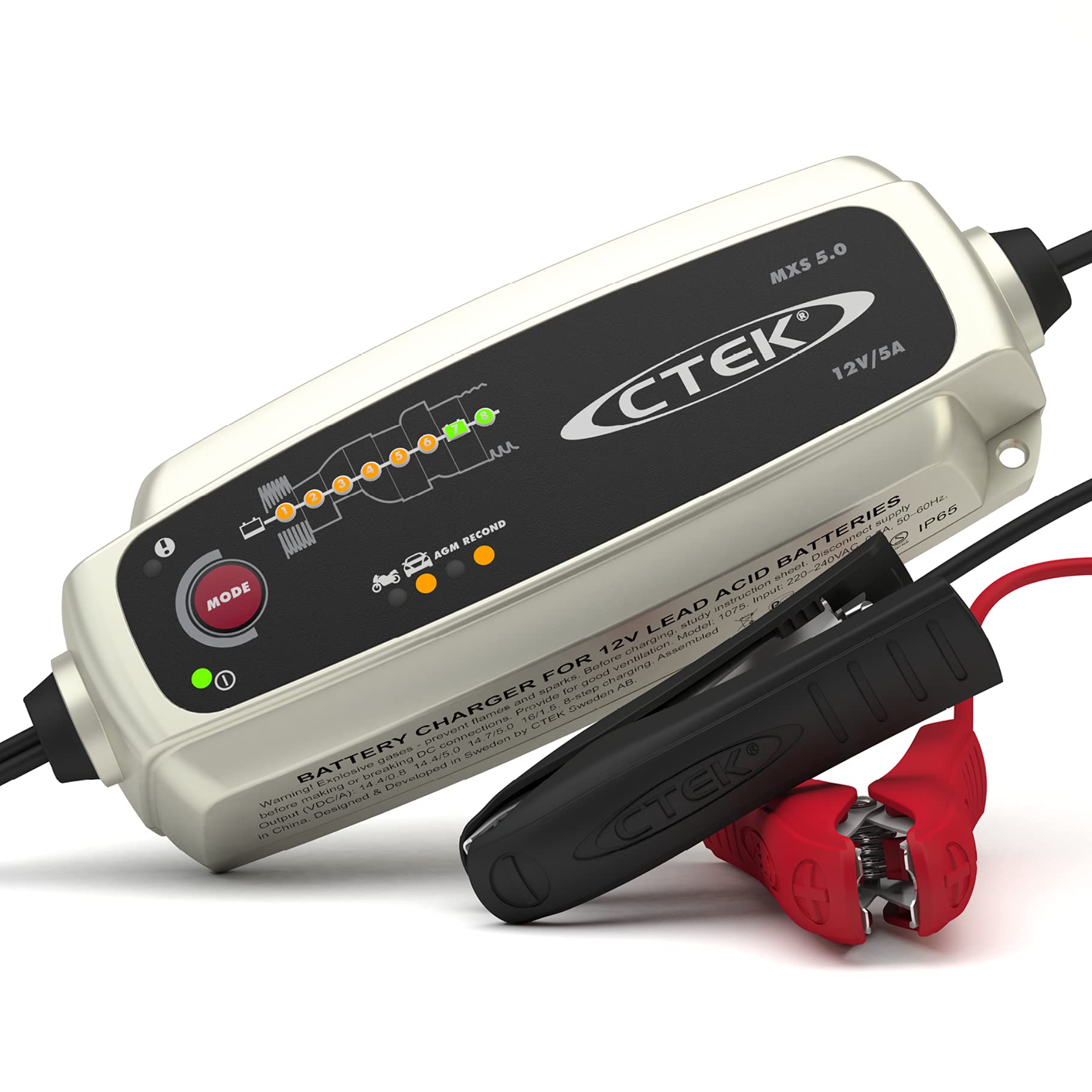 CTEK MXS 5.0, Batterieladegerät 12V, Temperaturkompensation, Intelligentes Ladegerät Autobatterie, Ladegerät Auto Und Motorrad, Batteriepfleger Mit Rekonditionierungsmodus Und AGM-Option von CTEK