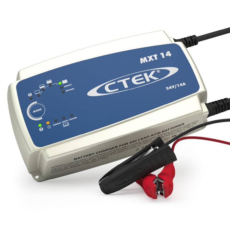 CTEK MXT 14 Professionelles Batterieladegerät 24V und Stromversorgung, Ladegerät für Nutzfahrzeuge, Busse, Werkstätten und LKWs, Rekonditionierung und AGM-Modus mit integriertem Temperatursensor von CTEK