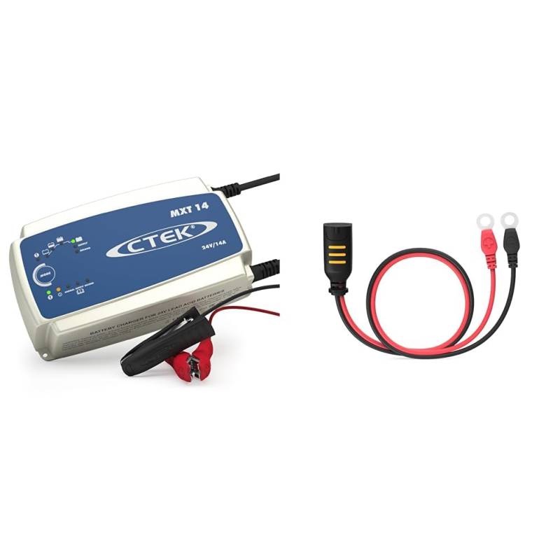 CTEK MXT 14 Multi-Funktions Batterieladegerät Mit 8-Stufen Technologie Unde Automatischer Temperaturkompensation, 24V 14 Amp & Comfort Connect Direct Connect Adapter (M6 Muttern), 40cm Kabellänge von CTEK