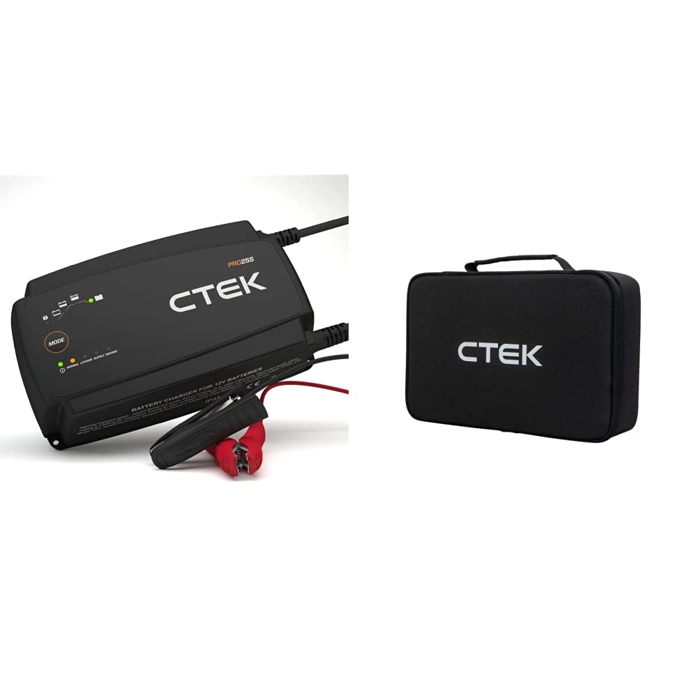 CTEK PRO25S, 25A, Batterieladegerät 12V Und Stromversorgung & CS Storage CASE strapazierfähige und leichte gepolsterte Tasche für CTEK-Ladegeräte und Zubehör von CTEK