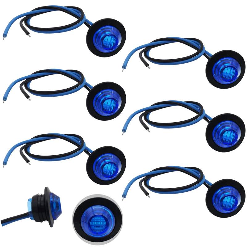 CTRICALVER Blau Seitenmarkierungsanzeigen Licht 3/4 Zoll, Wasserdichte Runde Seitenmarkierungsleuchte 6 Stück, LED Positionsleuchte Geeignet für LKW, Wohnmobile, Anhänger und Transporter. von CTRICALVER