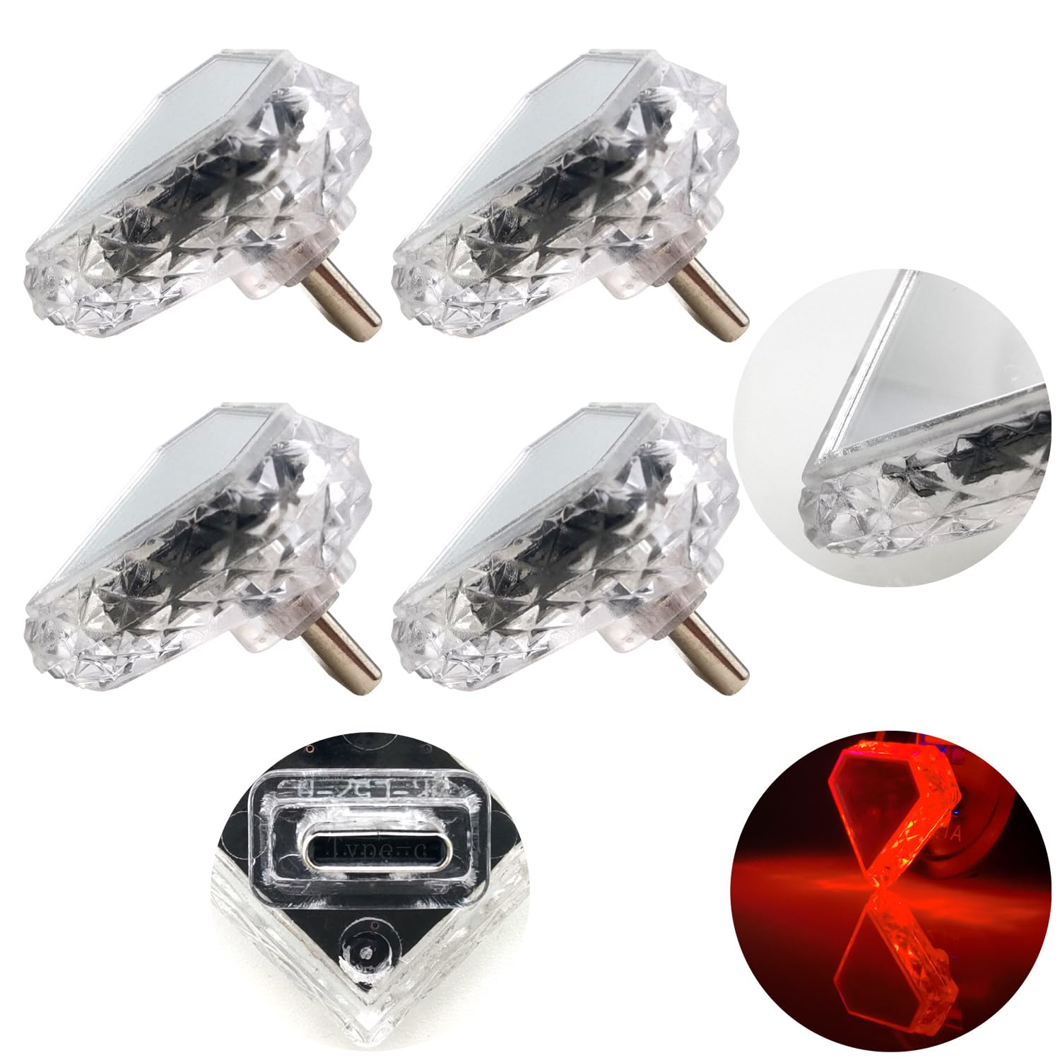 CTRICALVER Auto-Innenbeleuchtung Umgebungslicht Typ-C-Dreieck (Touch) rot (4Pcs) 5 V/1 A kleines Notlicht PC-Material geeignet für verschiedene Typ-C-Steckdosen wie mobile Netzteile und Autos von CTRICALVER