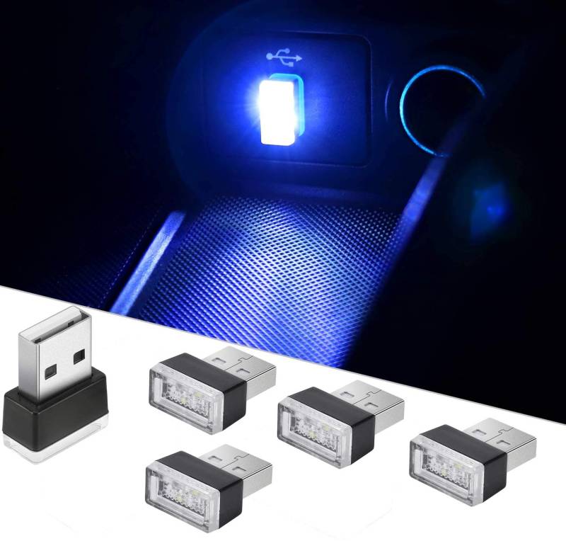 Auto LED-Atmosphäre Lichter, Mini USB Light Car, USB Beleuchtung Atmosphäre, Auto Atmosphäre Licht, USB-Innenbeleuchtung (5 Stück blau) von CTRICALVER