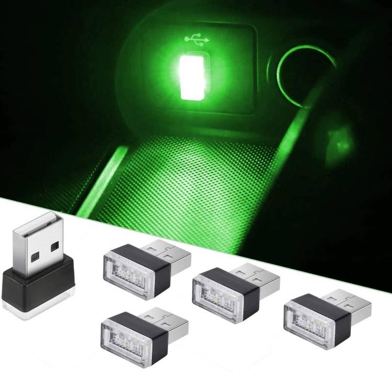 CTRICALVER Mini USB Light Car, USB-Innenbeleuchtung, USB Led Licht Auto Atmosphäre, USB Licht Auto Atmosphäre, USB Auto Beleuchtung(5 Stück grün) von CTRICALVER