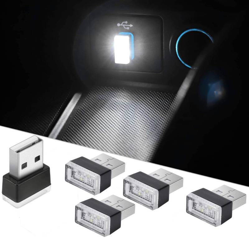 CTRICALVER Auto Beleuchtung Atmosphäre, Auto Umgebungsatmosphäre Lichter, USB LED Licht Auto Atmosphäre, LED Atmosphäre Licht (5 Stück Weiß) von CTRICALVER