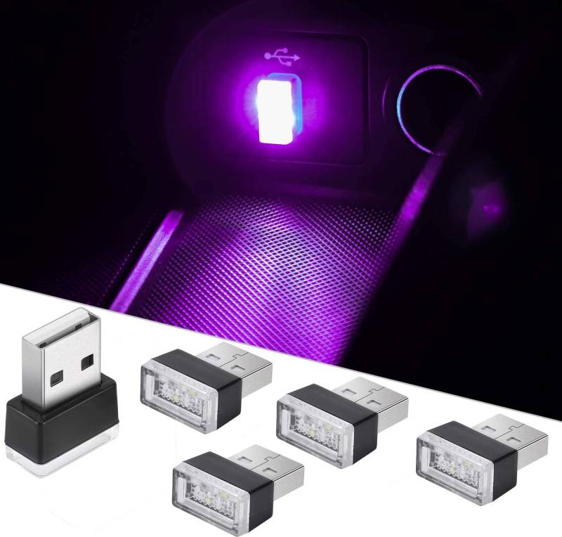 CTRICALVER Auto USB Beleuchtung, USB Licht Auto Atmosphäre, Auto Innenraum Lichter, Universal Mini LED USB-Leuchten, Led für Auto(5 Stück rosa) von CTRICALVER