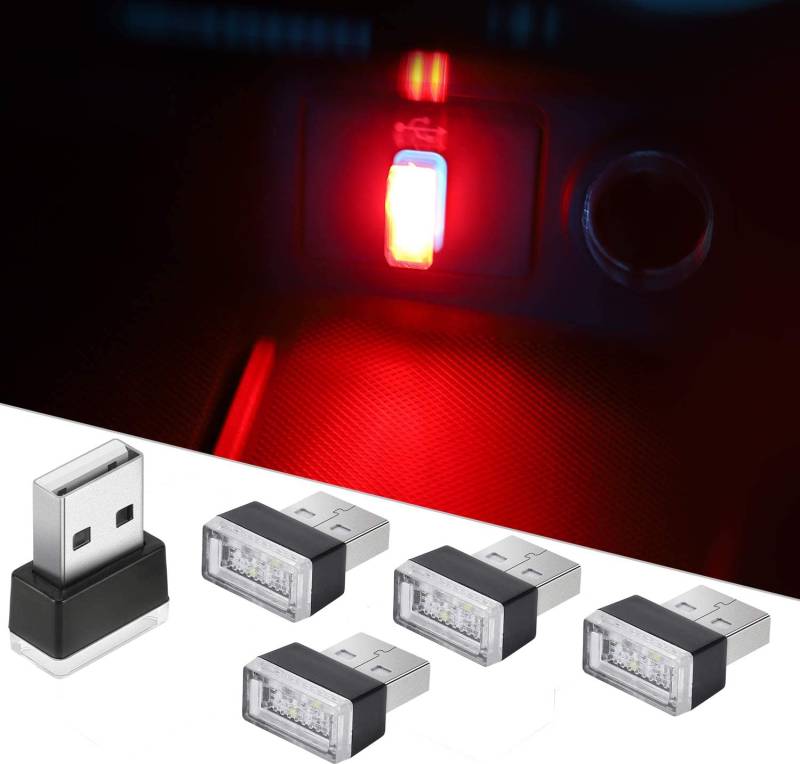 CTRICALVER USB Beleuchtung Atmosphäre, USB-Innenbeleuchtung, Auto Umgebungsatmosphäre Lichter, LED Atmosphäre Licht(5 Stück rote) von CTRICALVER