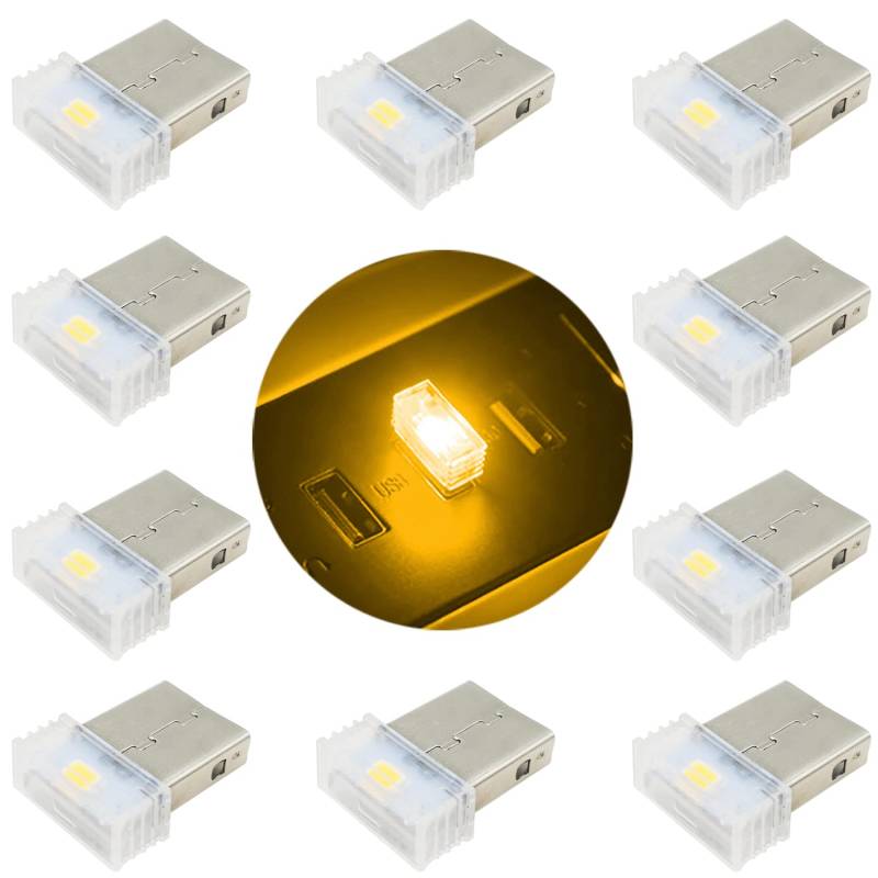 Auto Beleuchtung Atmosphäre,Auto USB Beleuchtung(10 Stück), Plug-in-5V LED Atmosphäre Licht, Universal Mini LED USB-Leuchten (Gelb) von CTRICALVER