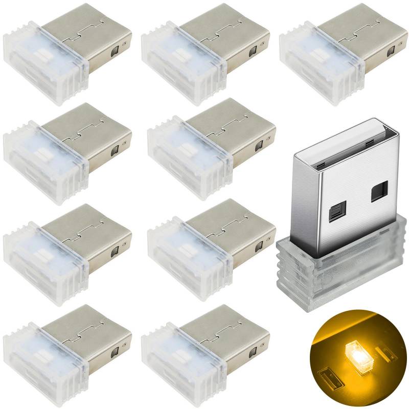 Auto Beleuchtung Atmosphäre,Auto USB Beleuchtung(10 Stück), Plug-in-5V LED Atmosphäre Licht, Universal Mini LED USB-Leuchten (Gelb) von CTRICALVER