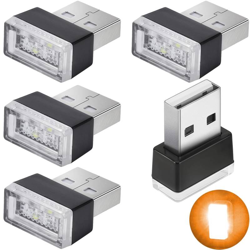 Innenraumbeleuchtung Auto USB, 5 Pcs Auto Atmosphäre Licht, Auto USB Beleuchtung, Auto Umgebungsatmosphäre Lichter, Universal Mini LED USB-Leuchten (Gelb) von CTRICALVER
