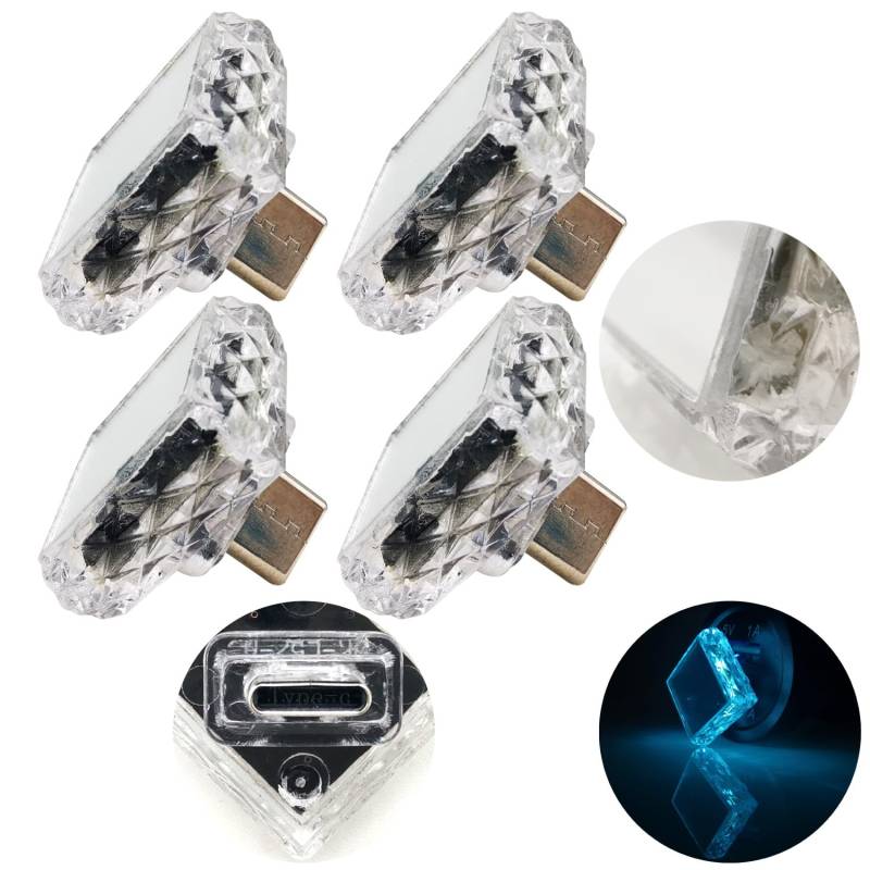 CTRICALVER Mini-Nachtlicht Typ-C Rhombus (Touch) Eisblau 5V/1A Kleines Notlicht Mini-Ambientelicht PC-Material 4Pcs Geeignet für verschiedene Typ-C-Steckdosen wie mobile Netzteile und Autos von CTRICALVER