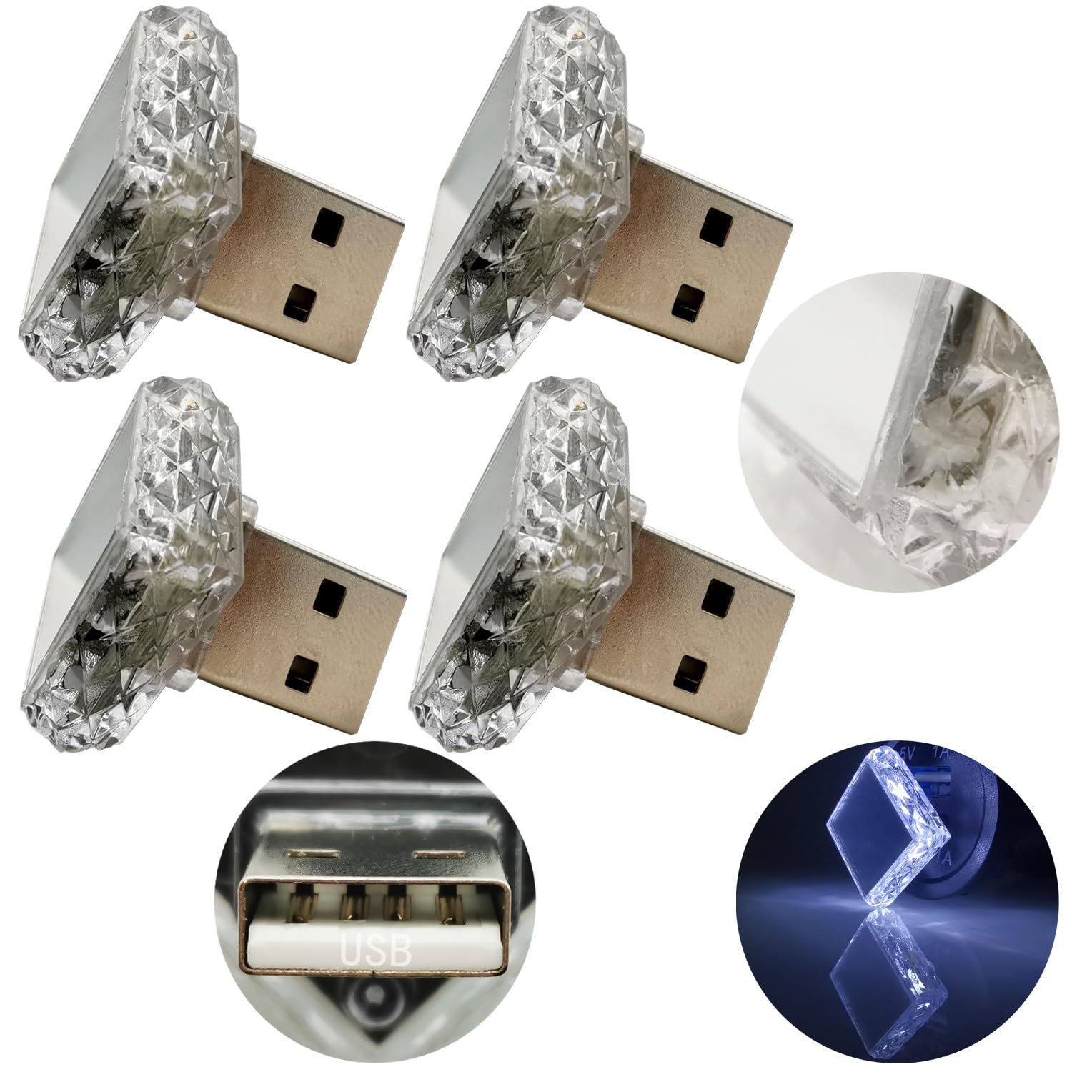 CTRICALVER Mini-Nachtlicht USB Rhombus (Touch) weiß (4Pcs) 5V/1A kleines Notlicht USB-Umgebungslicht PC-Material geeignet für verschiedene USB-Buchsen wie Powerbanks und Autos von CTRICALVER