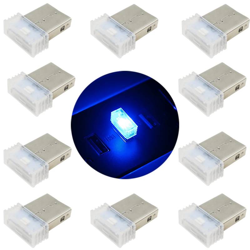 CTRICALVER USB Beleuchtung Atmosphäre, 10 Stück Auto USB Beleuchtung, 5V Auto Innenraum Lichter, USB LED Licht Auto Atmosphäre(Blau) von CTRICALVER