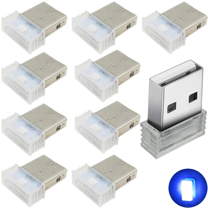 CTRICALVER USB Beleuchtung Atmosphäre, 10 Stück Auto USB Beleuchtung, 5V Auto Innenraum Lichter, USB LED Licht Auto Atmosphäre(Blau) von CTRICALVER