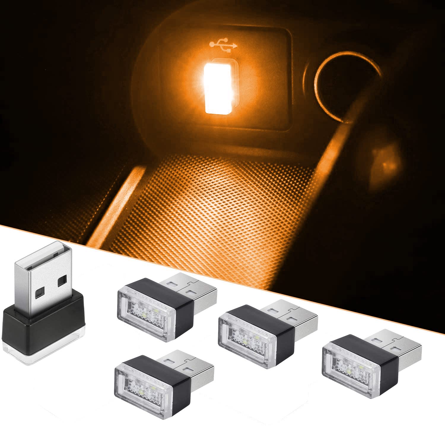 CTRICALVER Innenraumbeleuchtung Auto USB, 5 Pcs Auto Atmosphäre Licht, Auto USB Beleuchtung, Auto Umgebungsatmosphäre Lichter, Universal Mini LED USB-Leuchten (Gelb) von CTRICALVER