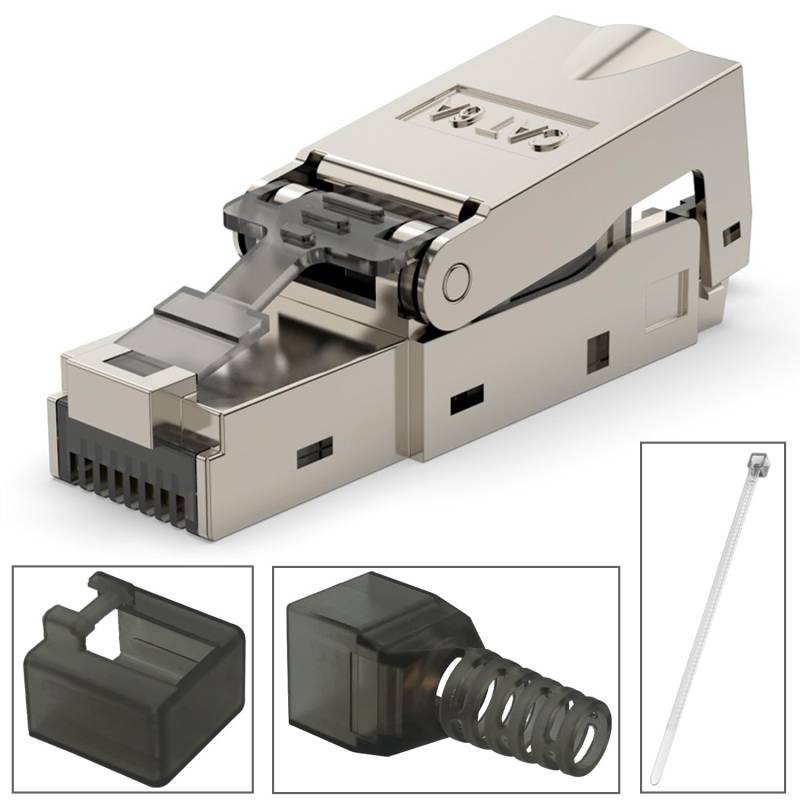 Netzwerkstecker Cat 6A, CTRICALVER RJ45 Stecker Werkzeuglos ohne kabel, 10Gbps 500MHz Schild Gold-Plated Contacts LAN Kabel Stecker, Gigabit Connector 1 Packung von CTRICALVER