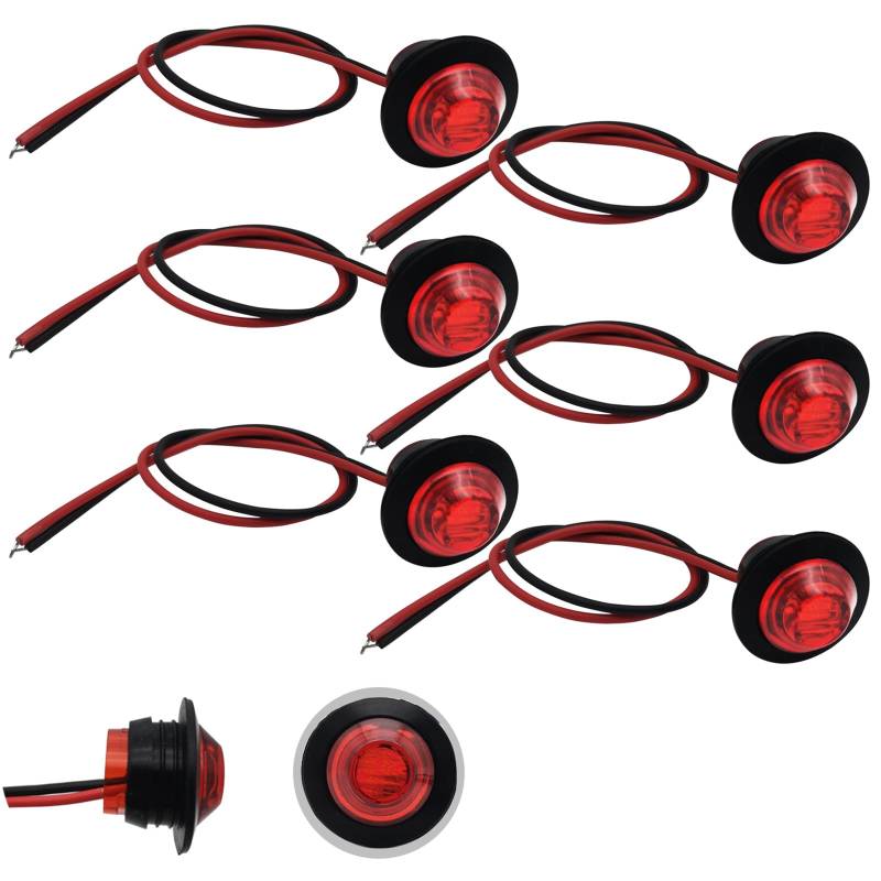 CTRICALVER Seitenmarkierungsanzeigen Licht Wasserdichte, Rot Runde Seitenmarkierungsleuchte, 3/4 Zoll LED Seitenleuchten Geeignet für LKW, Wohnmobile, Anhänger und Transporter (6 Stück) von CTRICALVER
