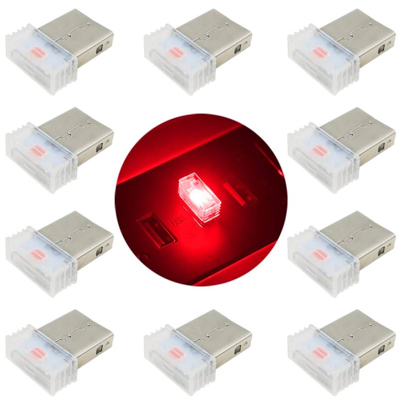 USB-Innenbeleuchtung, LED Atmosphäre Licht(Rot), Auto Innenraum Umgebungsatmosphäre Lichter, Plug-and-Play 5V USB Auto Atmosphäre Licht (10 Stück) von CTRICALVER