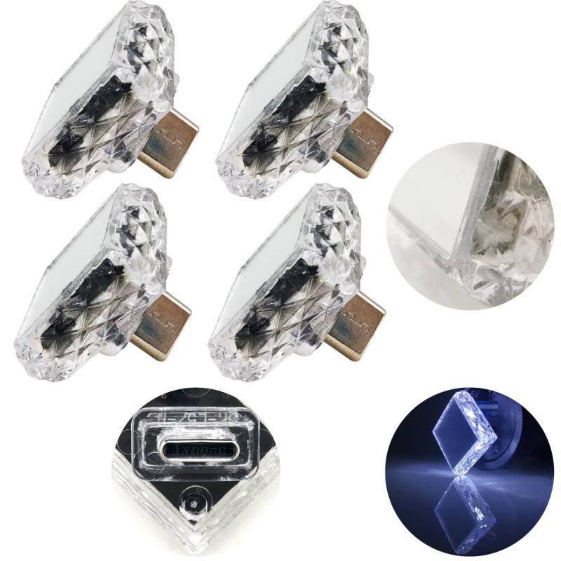CTRICALVER Umgebungslicht Typ-C Rhombus (Touch) Weiß (4Pcs) 5V/1A Kleines Notlicht Mini-Nachtlicht PC-Material geeignet für verschiedene Typ-C-Steckdosen wie Powerbanks und Autos von CTRICALVER